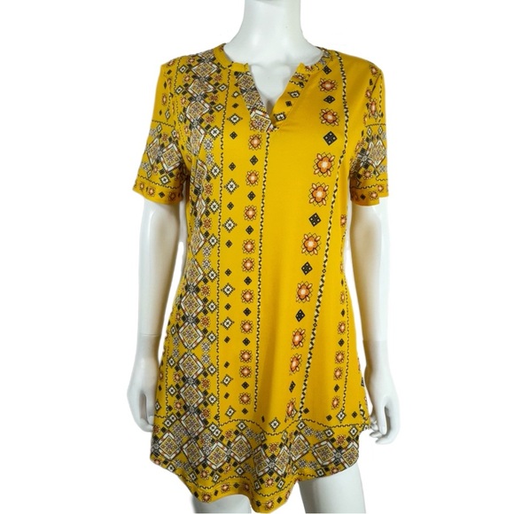 Lily by Firmiana Mustard Boho Design V-Neck Tunic Top / Dress - Picture 1 of 6